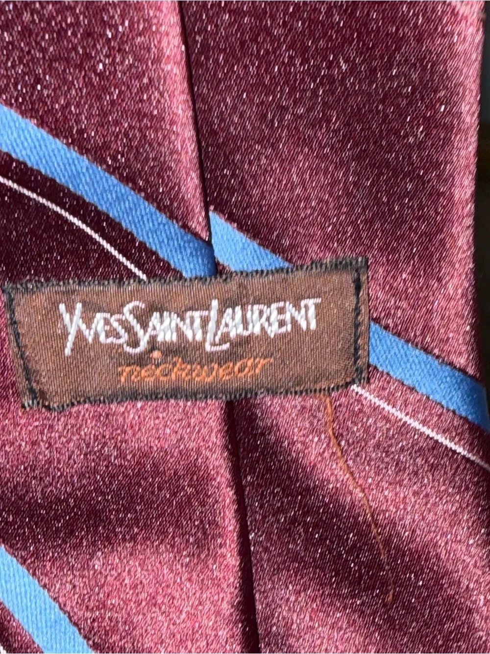 VTG Yves Saint Laurent Silk Tie Lot 2pc Burgundy Grey Embroidered YSL Logo